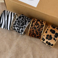 Wide Leopard Pattern Cuff Bracelet In Dark Or Light Brown With Gold Tone Edges view 2