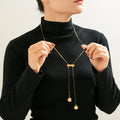Gold Snake Chain Lariat Necklace Dual Ball Drop Bar view 2