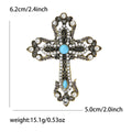Antique Tone Cross Brooch with Turquoise Blue Cabochons view 6