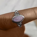 Pink Or Aqua Marquise Cabochon Filigree Ring In Antiqued Silver Tone view 3