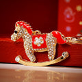 Gold Tone Crystal Rocking Horse Keychains with Braided Straps view 6
