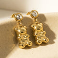 Crystal Bear Drop Earrings in Gold and Silver Tone view 2