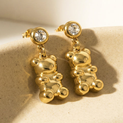 Display view of crystal bear drop earrings in main image 2.