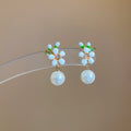 Floral Pearl Look Drop Stud Earrings in Two Colors view 7
