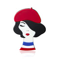 Red Beret Woman Portrait Brooch in Layered Acrylic view 1