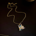 Castle Pendant Necklace And Stud Earrings Colorful Stones view 8
