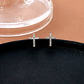 Silver Tone Clear Stone Cross Classic Small Stud Earrings view 2