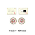 Gold Tone Pink Green Patterned Round Medallion Stud Earrings view 3