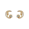 Gold Tone White Pearl Crescent And Color Starburst Stud Earrings view 5