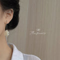 Gold Tone Long Bar Pearl And Translucent Disc Cluster Stud Earrings view 2