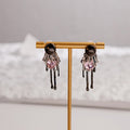 Gunmetal Pink Heart Crystal Drip Tassel Stud Earrings view 3