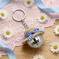 Beach Straw Hat Disco Ball Keychain Blue Checkered Bow view 4