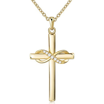 Infinity-Knot Wrapped Cross Pendant Necklace In Polished Gold Tone