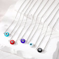 Silver Tone Round Enamel Evil Eye Pendant Necklaces in Five Colors view 1
