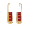 Crystal Long U Earrings in Red Green and Blue Gold Tone Styles view 5