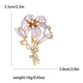 Gold Tone Enamel Lily Bouquet Brooch Pearls Clear Rhinestones view 8