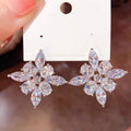 Marquise Clear Crystal Flower Cluster Stud Earrings view 2