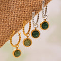 Twisted Hoop Earrings Green Agate Drop Gold Or Steel view 2