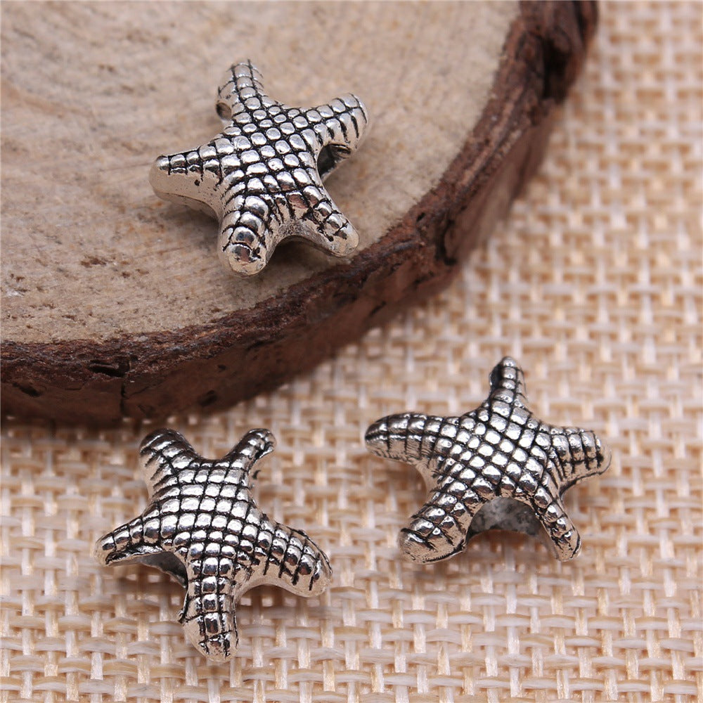 14x13x7mm 1.9g Antique Silver Zinc Alloy Starfish Large Hole Beads for Bracelet DIY Jewelry Making