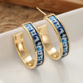 Blue Pattern Chunky Hoop Earrings In Two Metal Tones view 2