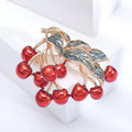 Red Enamel Cherry Cluster Brooch Gold Tone Green Leaf Pin view 3