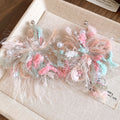 Pastel Yarn Flower and Pearl Cluster Earrings Statement Fashion Jewelry view 6