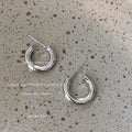 Thick Smooth C Shape Hoop Stud Earrings Gold Silver view 7