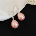 Teardrop Faux Pearl Silver Tone Hook Earrings Two Colors view 6
