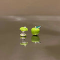 Green Apple Mismatched Stud Earrings with Decorative Details view 6