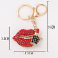 Rhinestone Lips Lipstick Keychain Metal Red Lip Bag Charm view 3