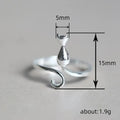 Silver Open Cat Silhouette Ring Adjustable Curled Tail view 4
