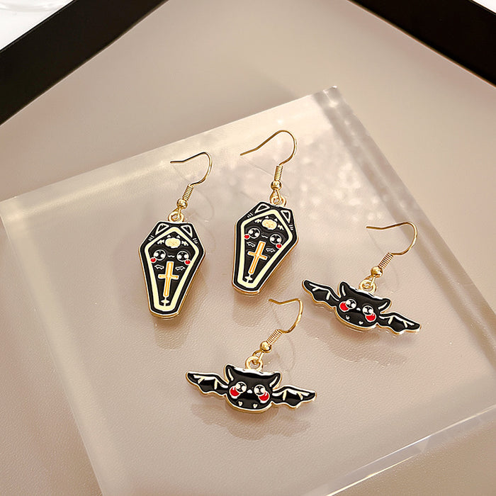 Black Coffin Cross Halloween Novelty Long Hook Earrings