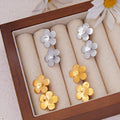 Five Petal Flower Stud Earrings Gold and Steel Finishes view 4