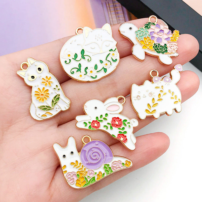 Enamel Zinc Alloy Flower Fox animal charm pendants for DIY necklaces earrings accessories