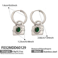 Oval Stone Lock Drop Hoop Earrings in Green and Purple view 7