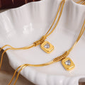 Gold Double Snake Chain Necklace Heart Zircon Square Pendant view 3