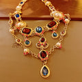 Gold Multicolor Oval Cabochon Choker Necklace Two Styles view 6
