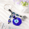 Silver Tone Elephant Blue Evil Eye Beaded Split Ring Keychain view 1