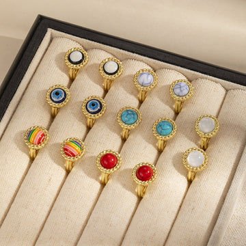 Seven Vintage Round Cabochon Gold Tone Huggie Earrings