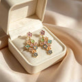 Colorful Painted Flower Cascade Gold Tone Stud Earrings view 3