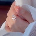 Double Butterfly Adjustable Open Ring In Polished Silver Tone view 3