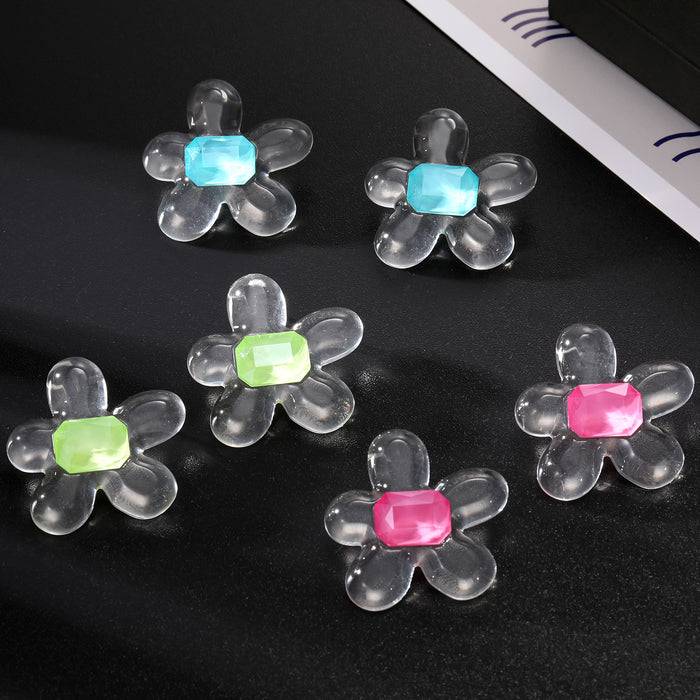 Clear Resin Flower Stud Earrings with Faceted Centers in Three Colors