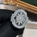 Silver Tone Oval Openwork Flower Pave Finger Ring Five Sizes view 2
