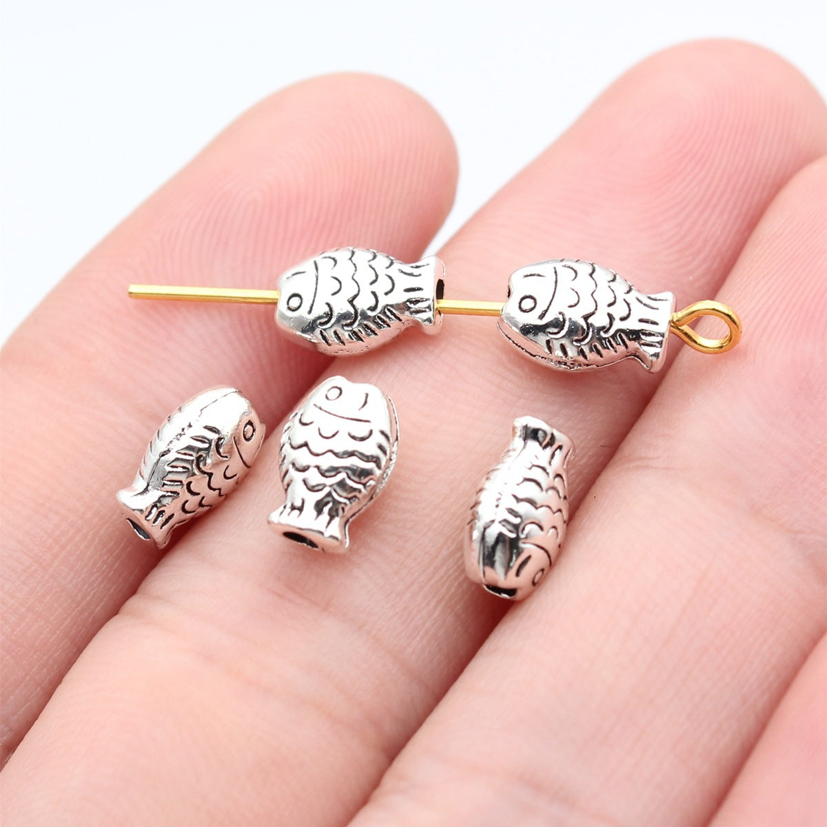 9x6x4.5mm 0.64g Antique Silver Zinc Alloy Fish Small Hole Loose Metal Beads for Bracelet DIY Making