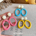 Colorful Oval Drop Earrings with Cream Round Stud Tops view 1