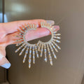 Gold Tone Radiating Crystal Open Hoop Earrings Fashion Jewelry view 6