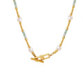 Pearl Green Tube Bead Necklace Gold OT Toggle Clasp view 5