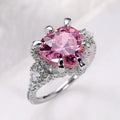 Pink Heart CZ Silver Tone Ring Clear Side Accents Sizes 6-10 view 1