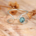 Blue Round Stone Open Ring in Silver Tone Polished Metal Jewelry view 2