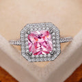 Silver Tone Pink Square Stone Halo Ring Jewelry Design view 5